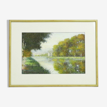 Pastel représentant un paysage au bord de l'eau par Gregory Davies