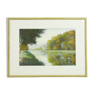 Pastel représentant un paysage au bord de l'eau par Gregory Davies