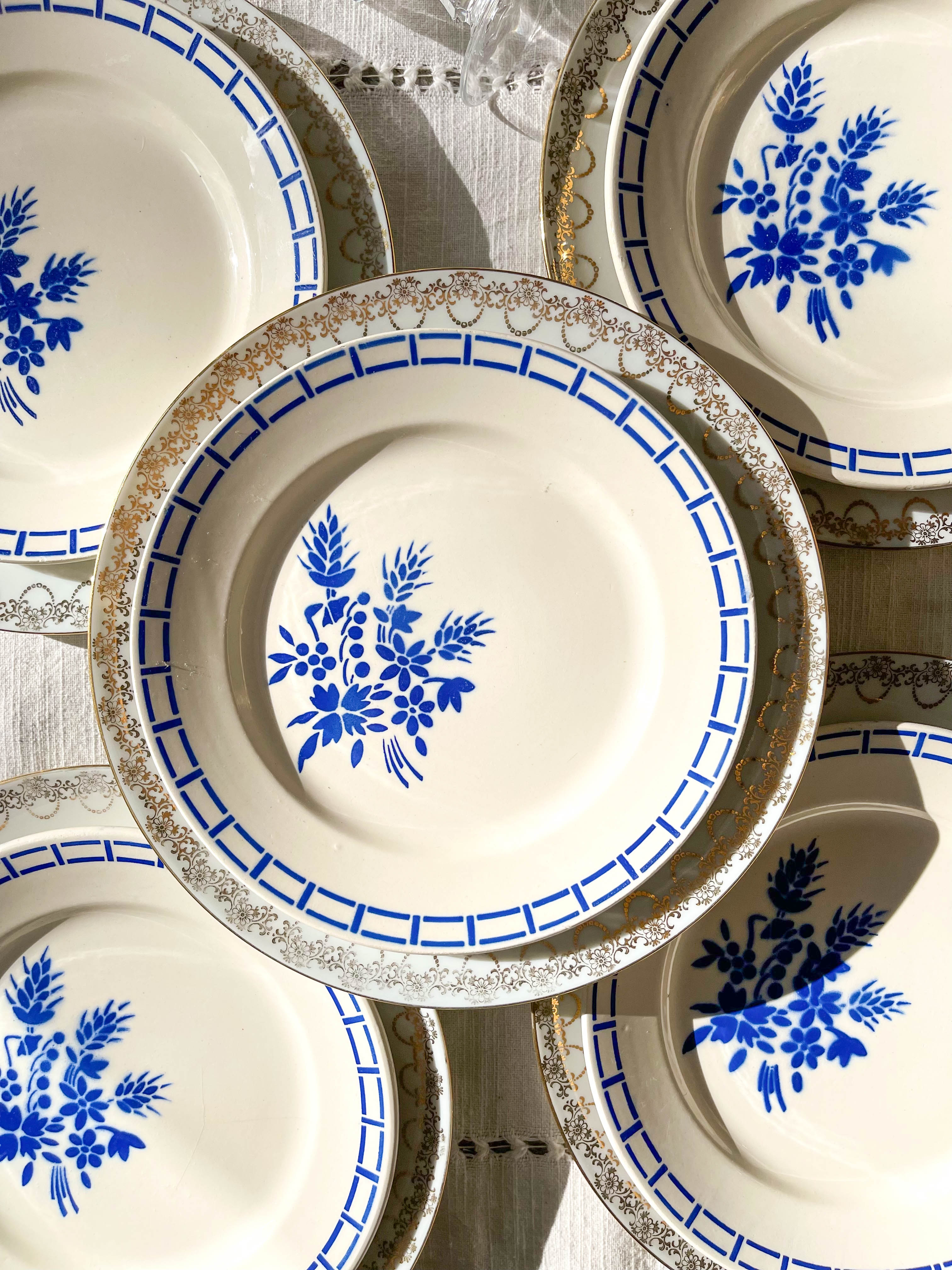 10 Mismatched Porcelain Plates ~ White Gold Porcelain Plates ~ LIMOGES Plates ~ Dishes