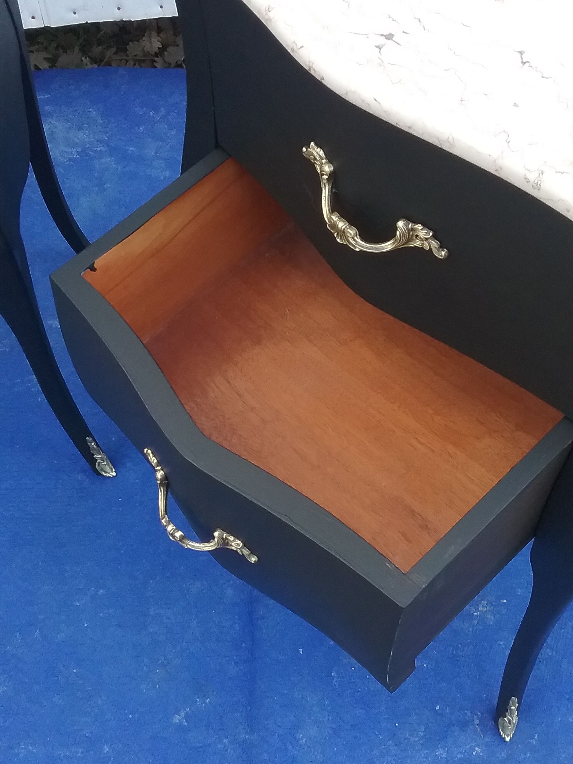 Pair of black L XV style bedside tables