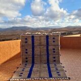 Moroccan Beni Ouarain Rug 3x2 m Hand Woven Wool with Blue Accents