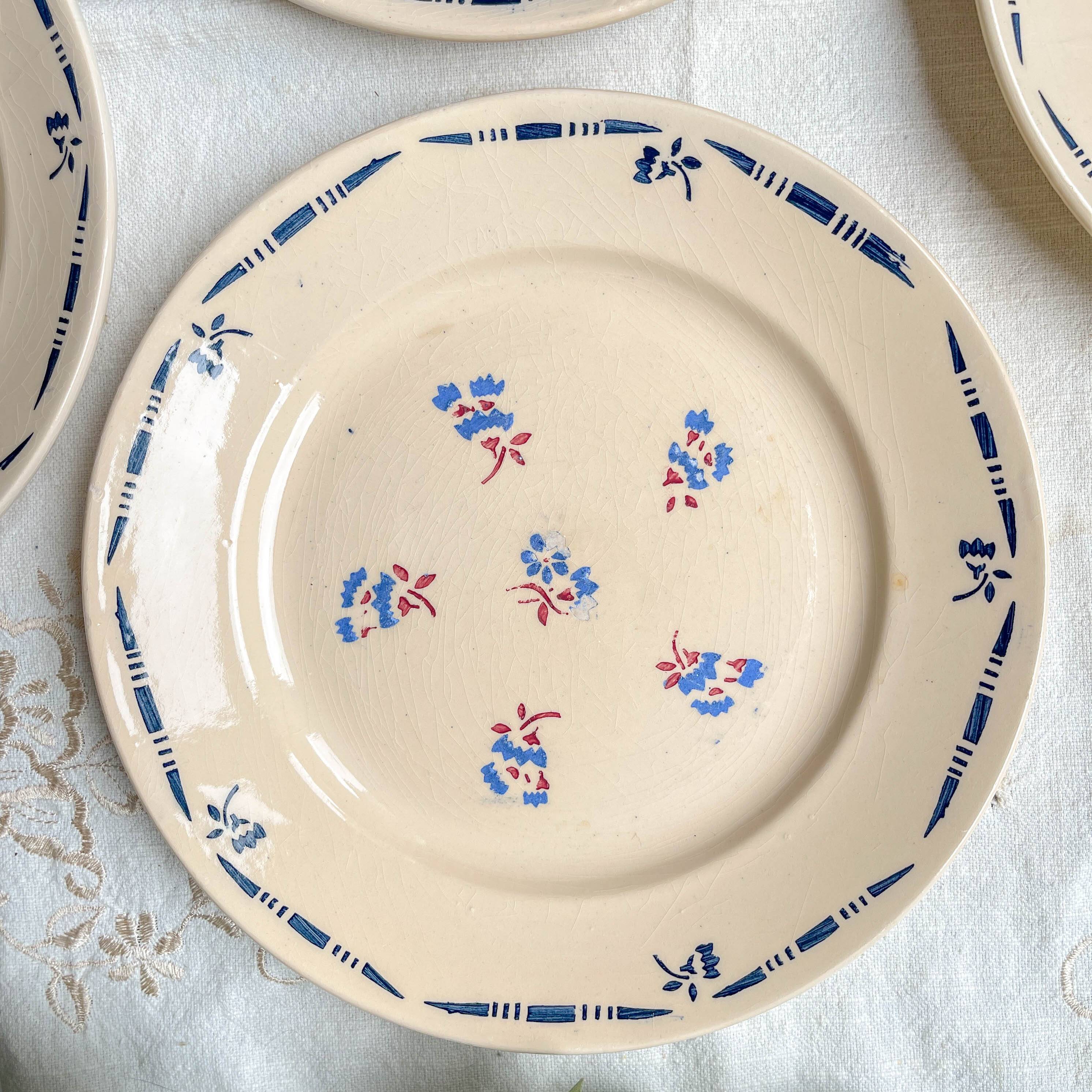 8 vintage K&G Luneville "Flore" porcelain dinner plates, 1950s, small blue flowers