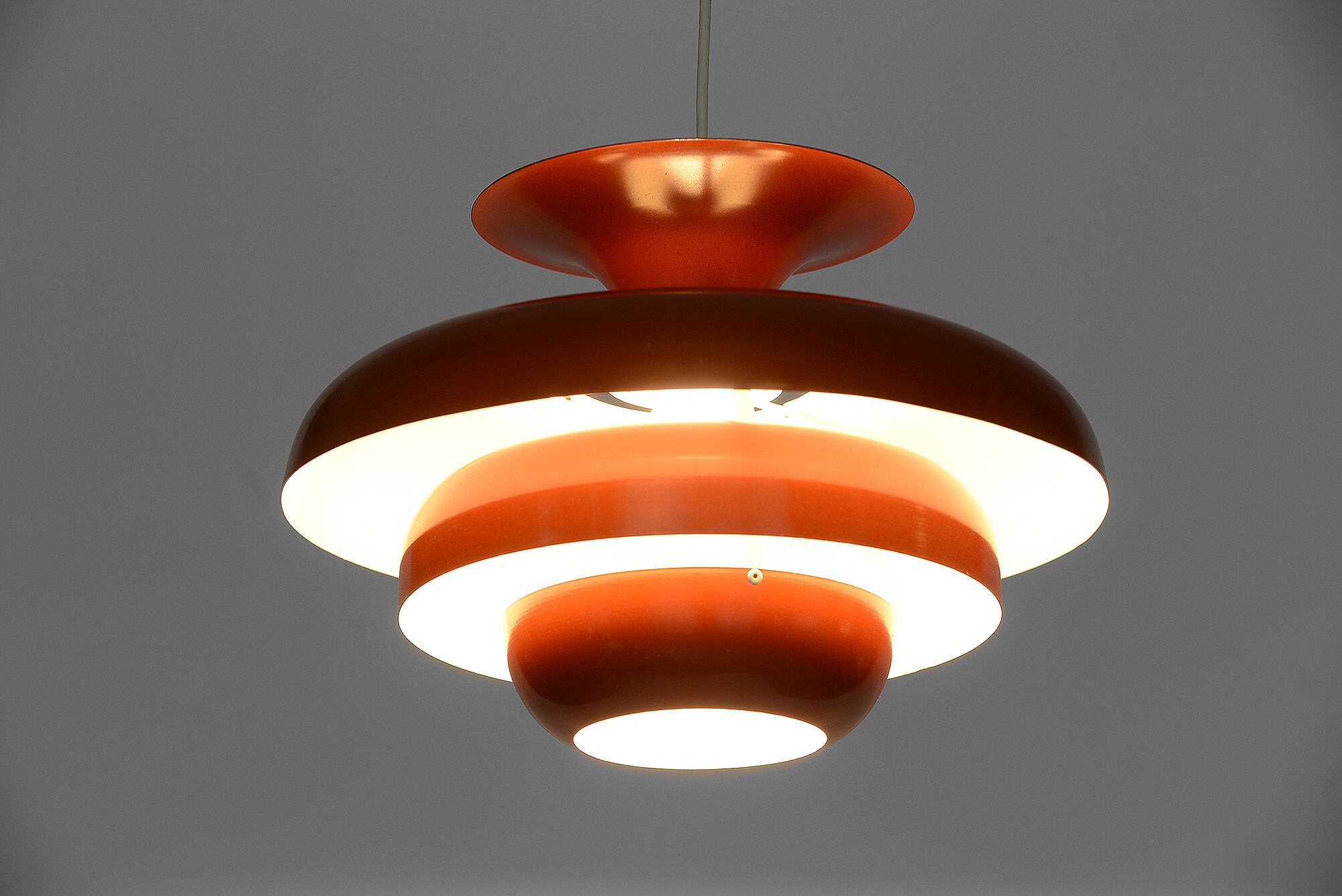 Layered metal pendant light with candy apple lacquer, Sweden 1970s