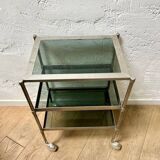 Glass and metal rolling table / serving trolley