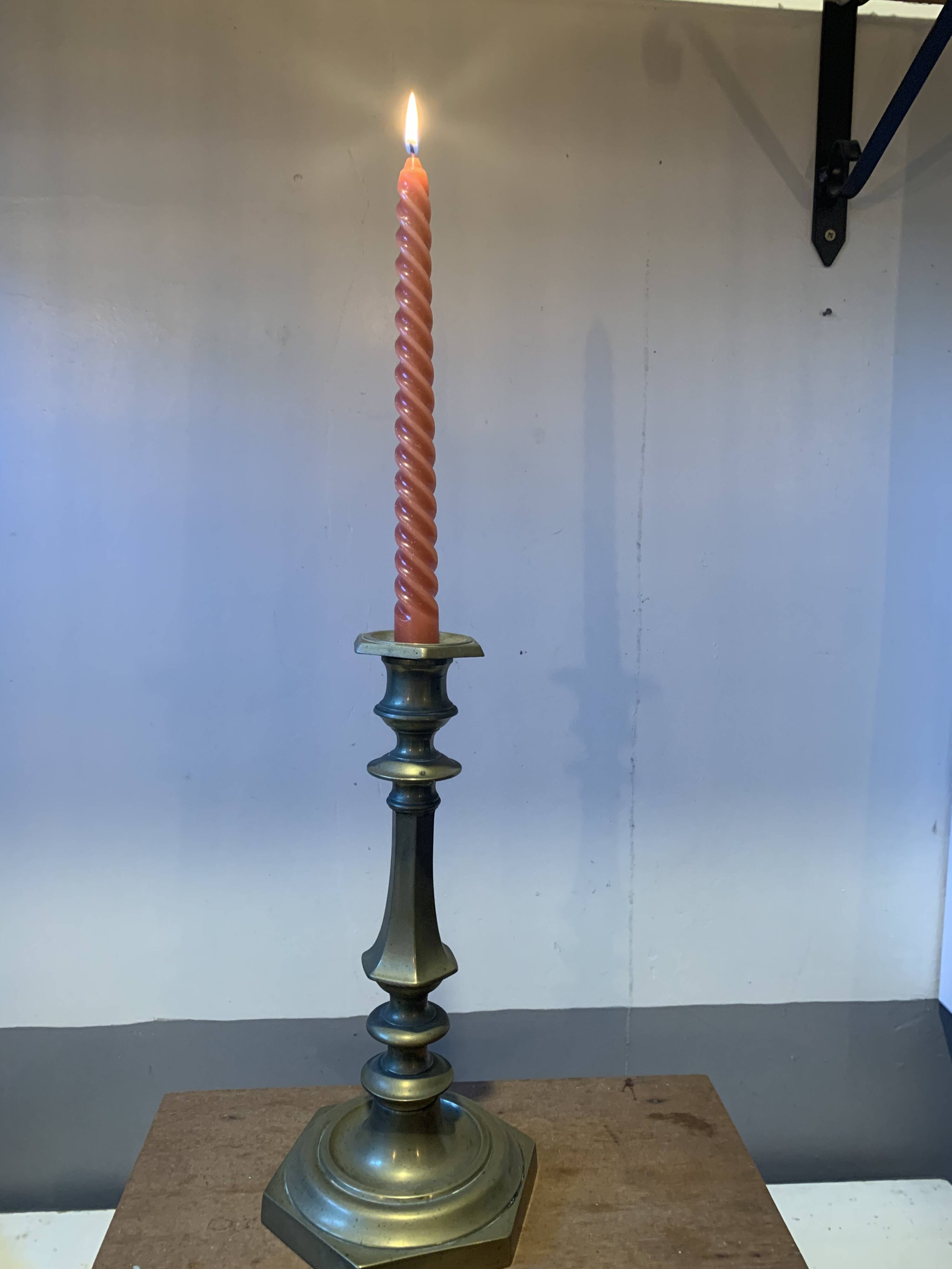 Large vintage golden brass candle holder