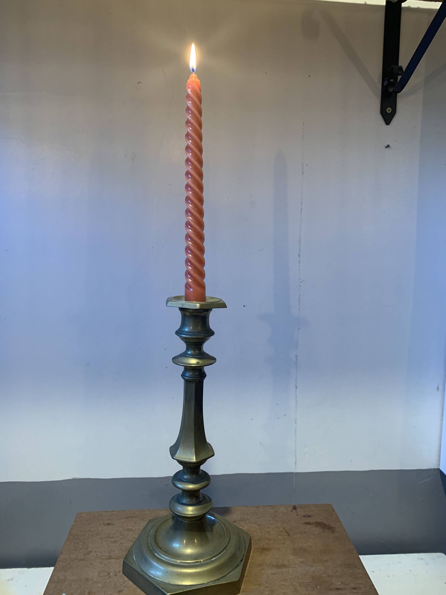 Large vintage golden brass candle holder