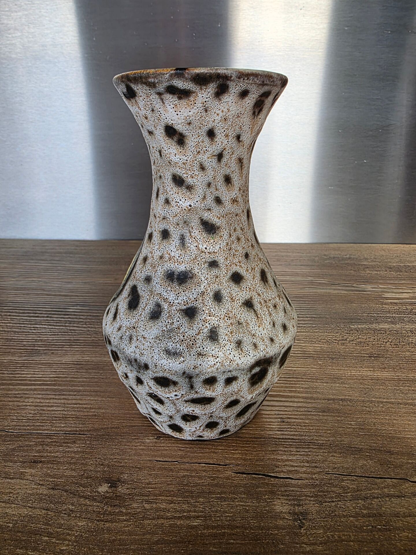 Vase Marius Bessone fat lava Vallauris 1950s sea foam & enamels H 16