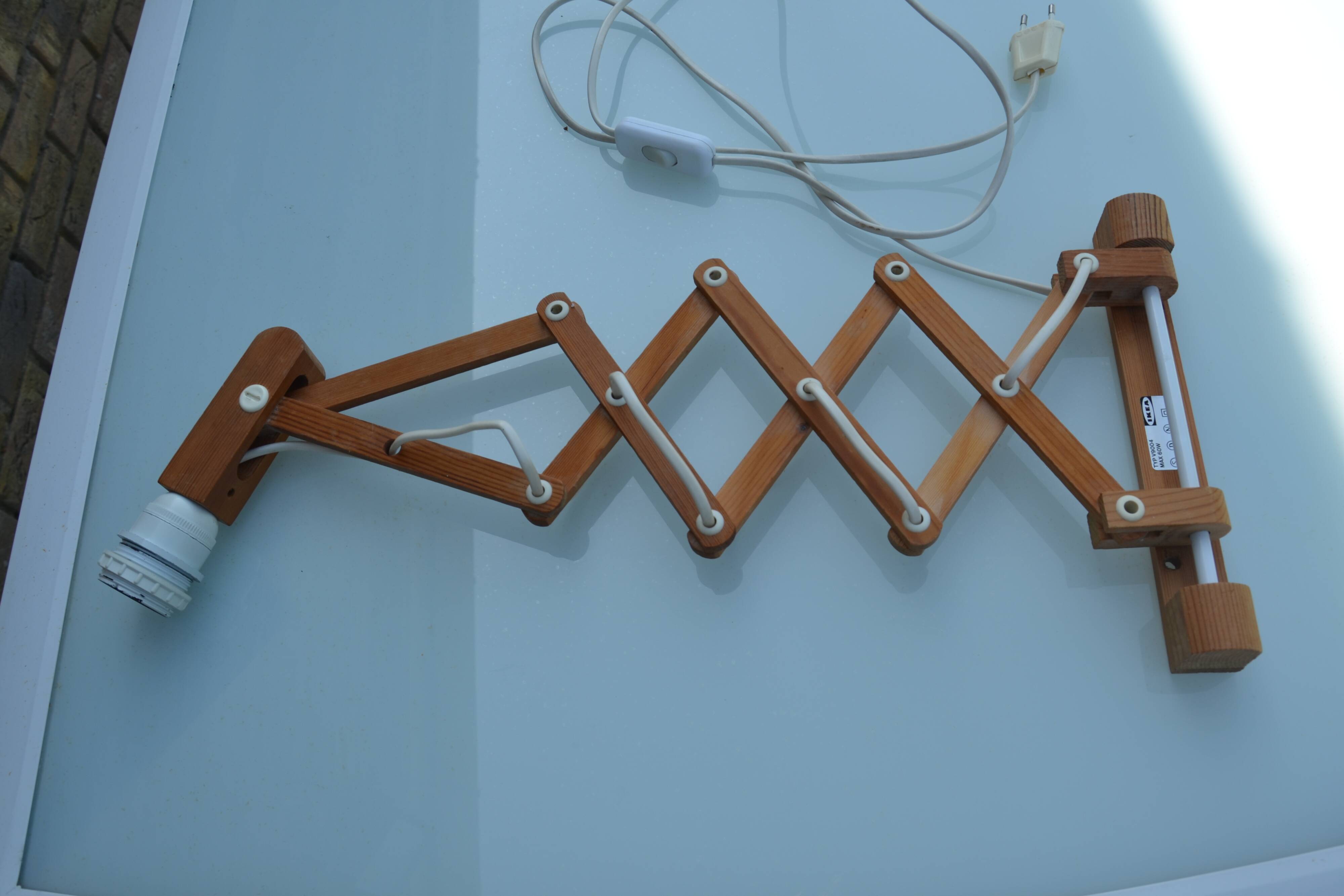 Ikea extendable wall light/wooden lamp sax model 1985-90