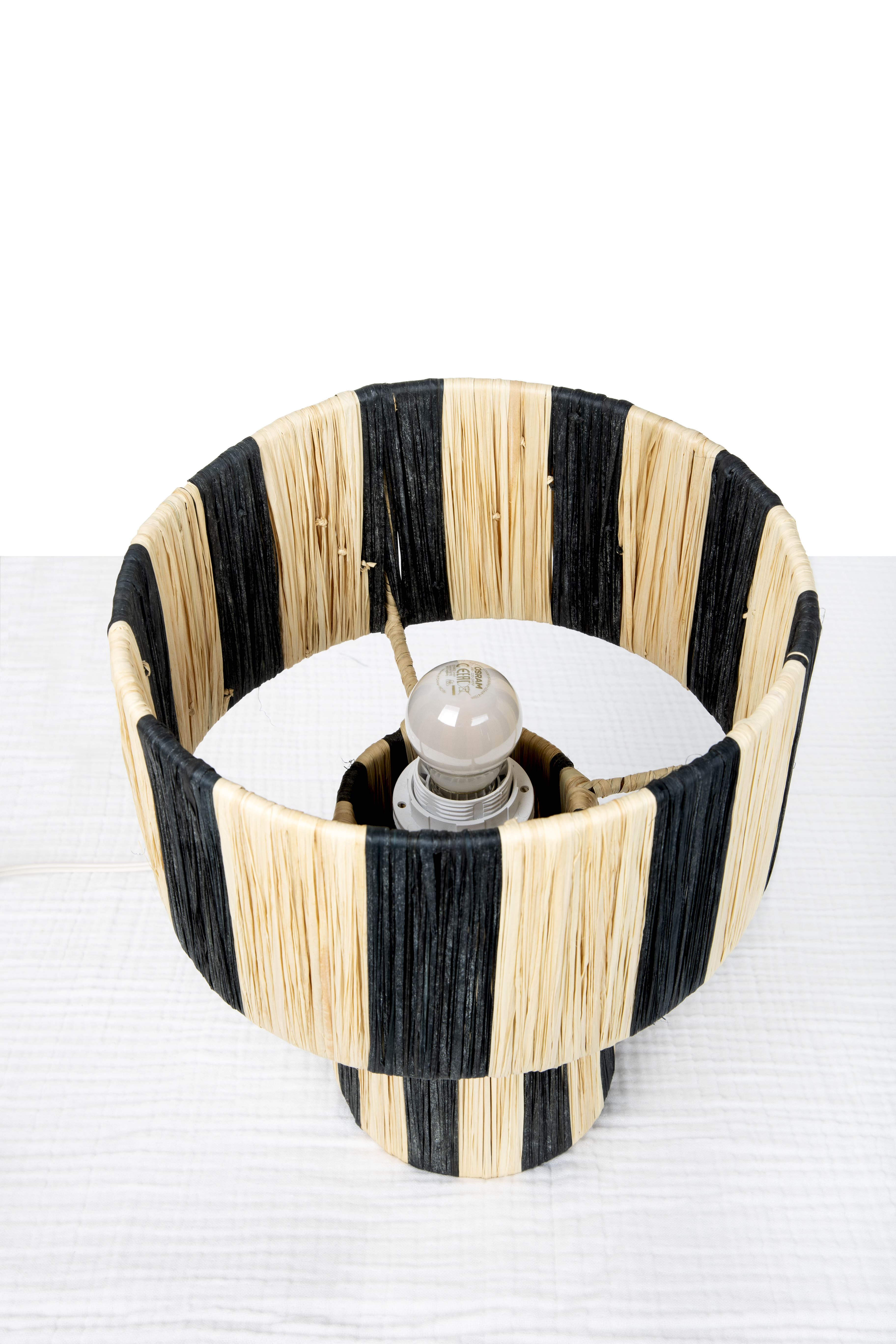 Black and white raffia lamp height 24,5cm
