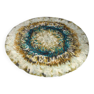 Rya rug made of wool in beige, brown and turquoise