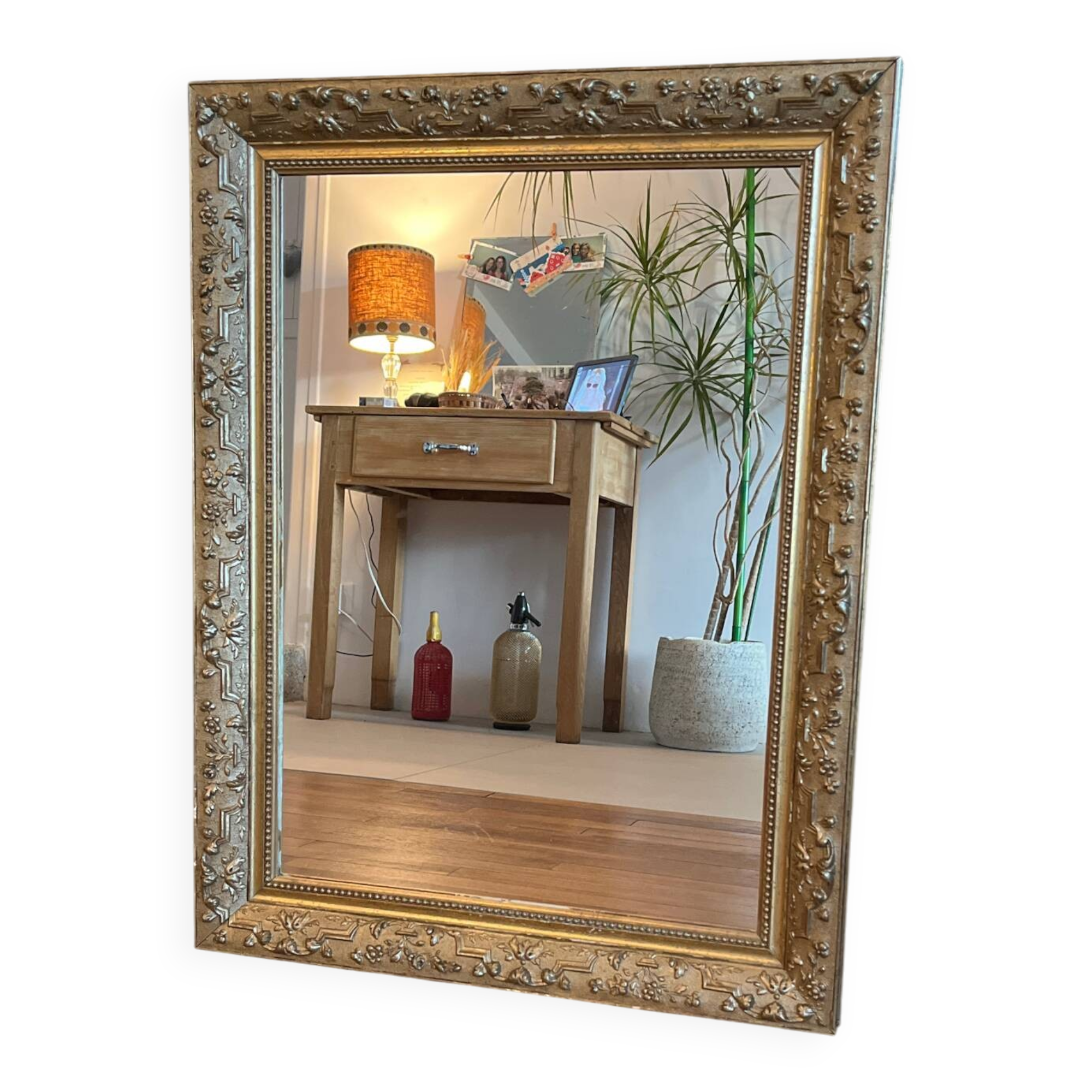 Gilded mirror with antique wood and stucco frame