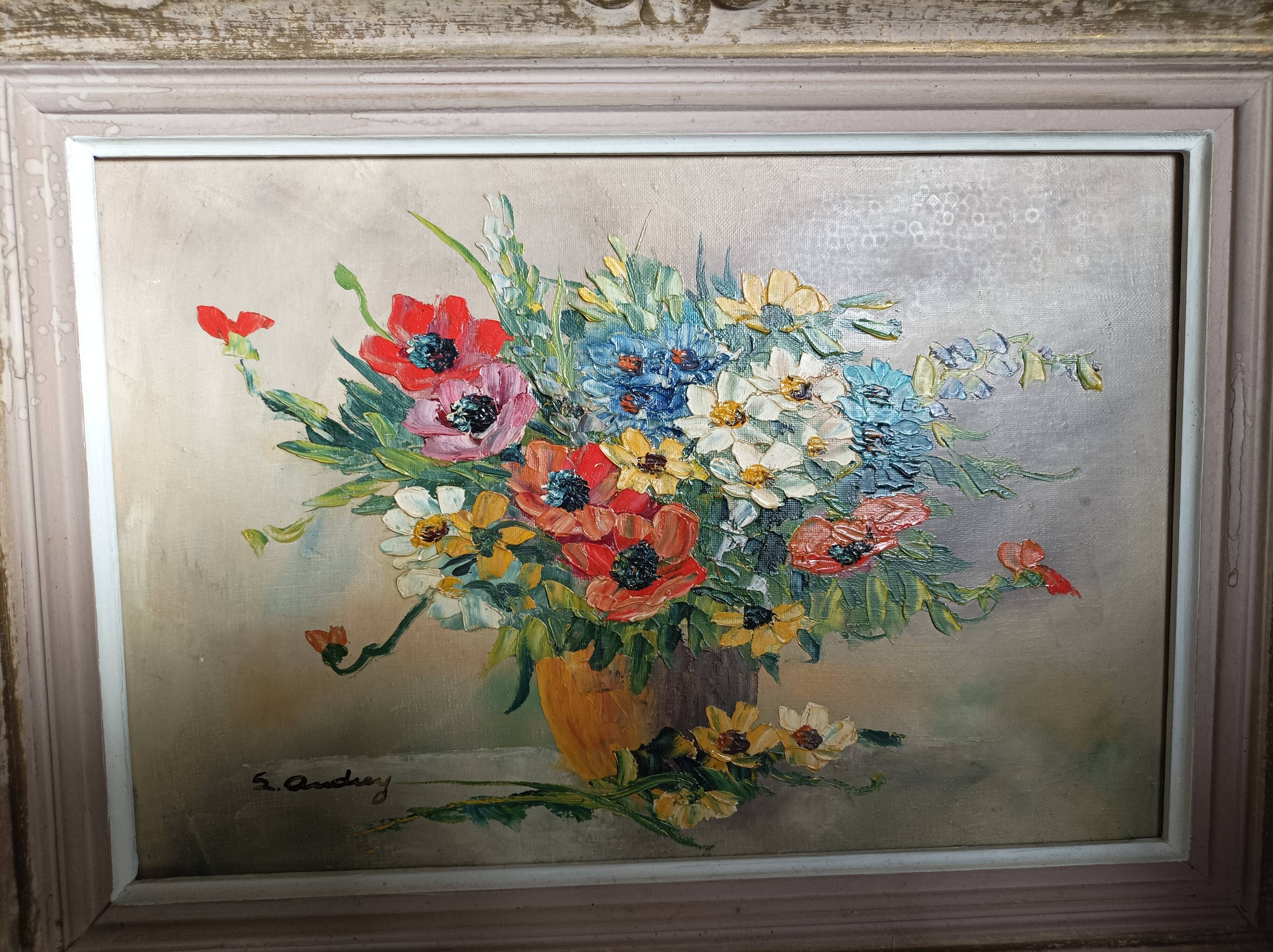 oil painting on canvas vintage floral decoration frame Montparnasse