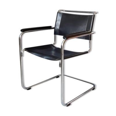 Fauteuil S34 en cuir noir Mart Stam pour Thonet 1980