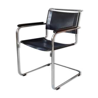 Fauteuil S34 en cuir noir Mart Stam pour Thonet 1980