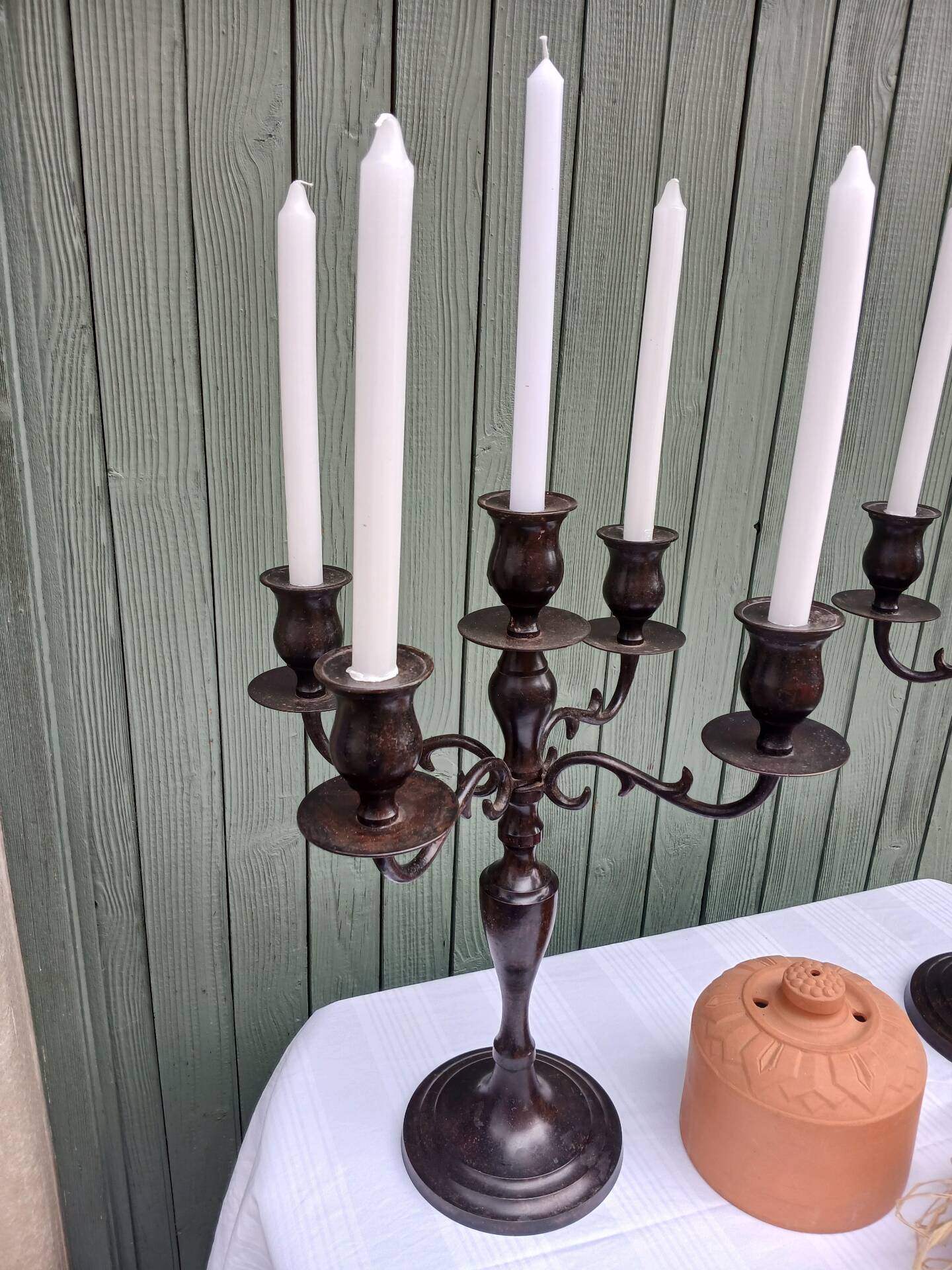 Pair of 5-light metal candlesticks