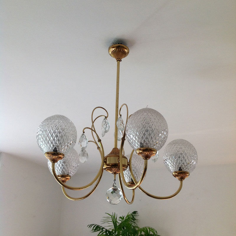 Glass and gold with stamps hanging lamp