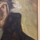 Oil on panel portrait of elderly man with pipe signed