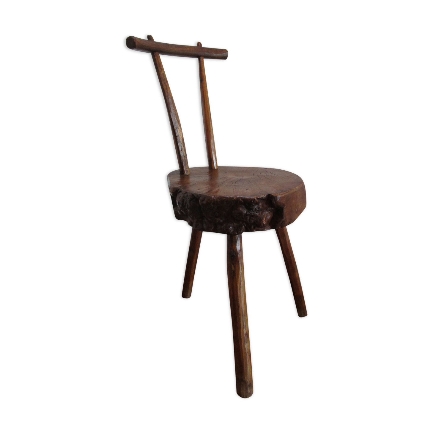 Tripod Chair solid wood folk art brutaliste