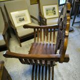 Pair of curule armchairs in solid teak circa 1980