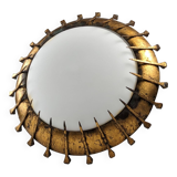 Sunburst lamp with nails forged with gold leaf and opaline, 1940s