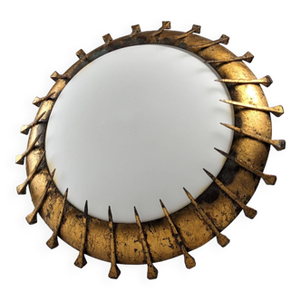 Sunburst lamp with nails forged with gold leaf and opaline, 1940s