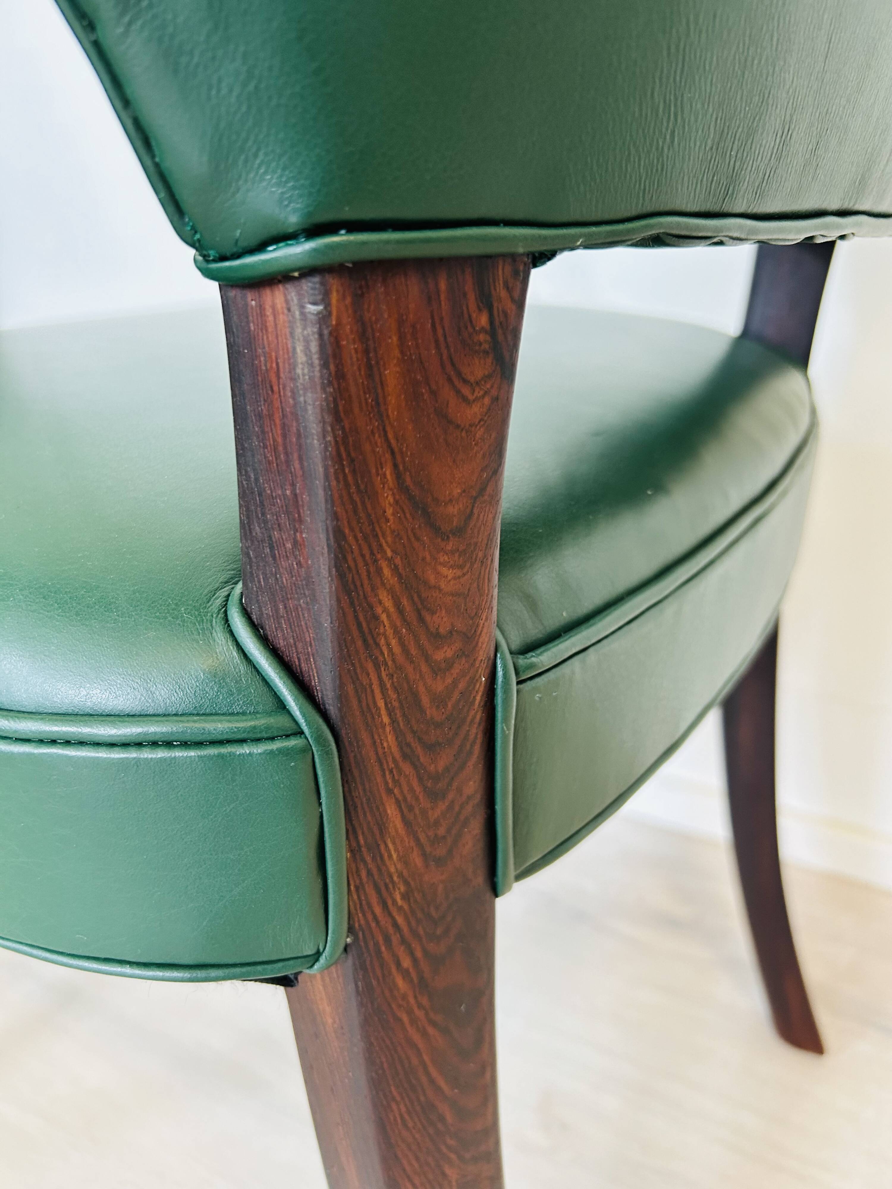 Danish Rosewood Green Leather Fully Restored Armchair, 1960´s