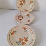 Set of 6 vintage orange and blue floral plates – 1950s