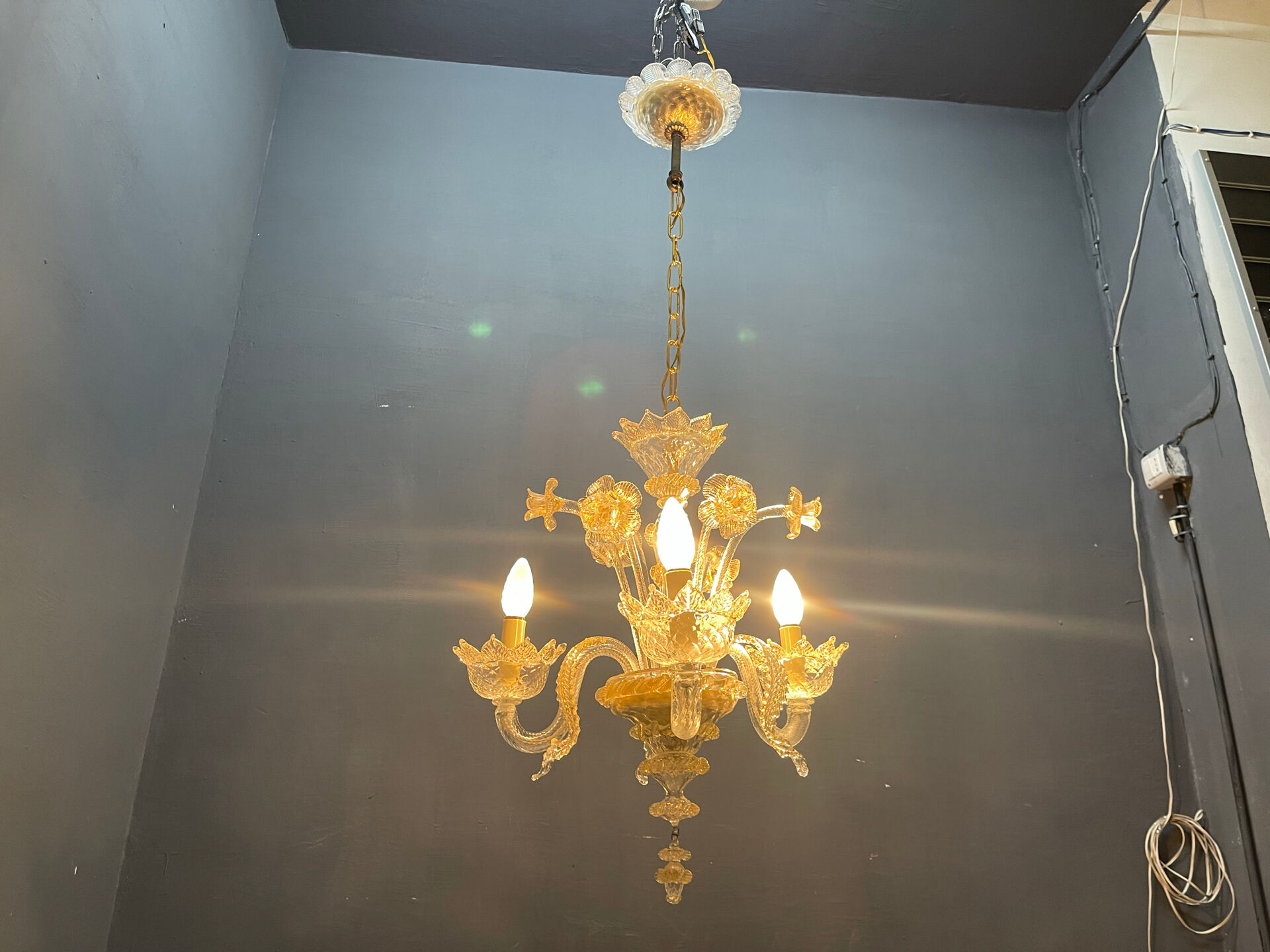 Venetian Murano Glass Chandelier 3 Lights 1960’s 