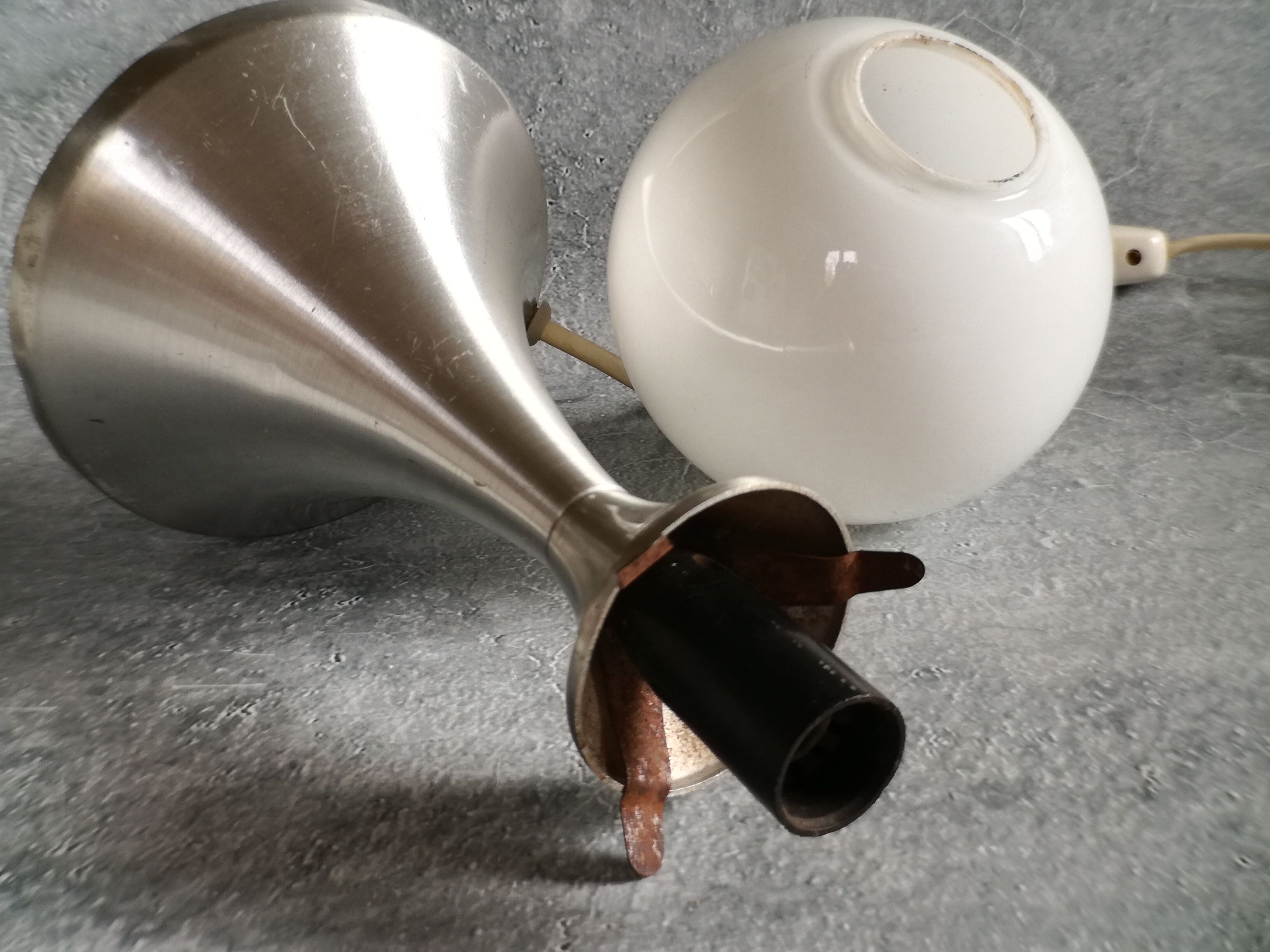 Brushed stainless steel and glass lamp from the 70s