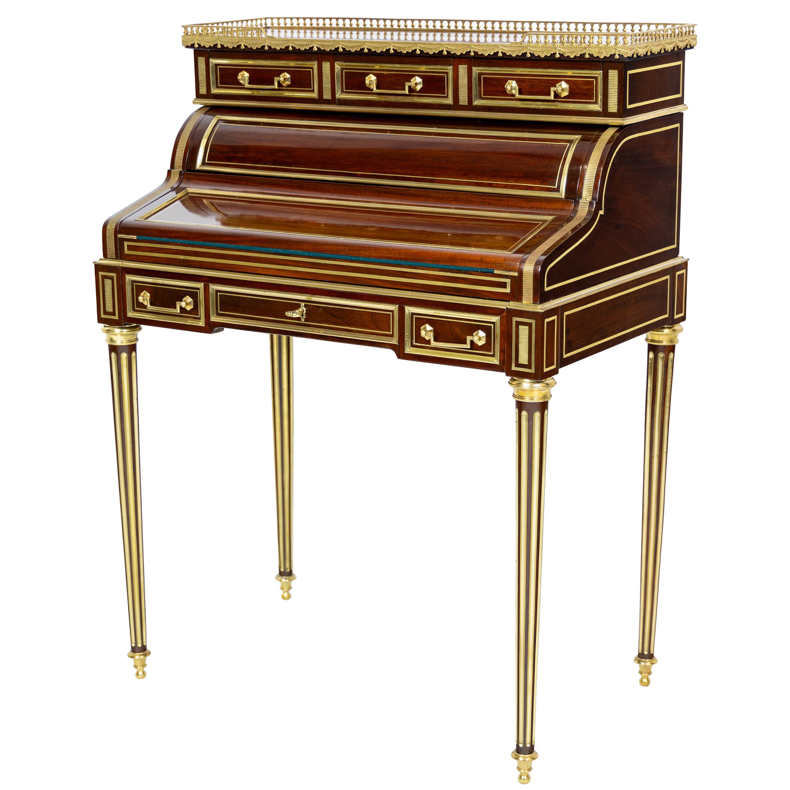 Louis XVI cylinder desk in mahogany and pink marble - circa 1860-1890