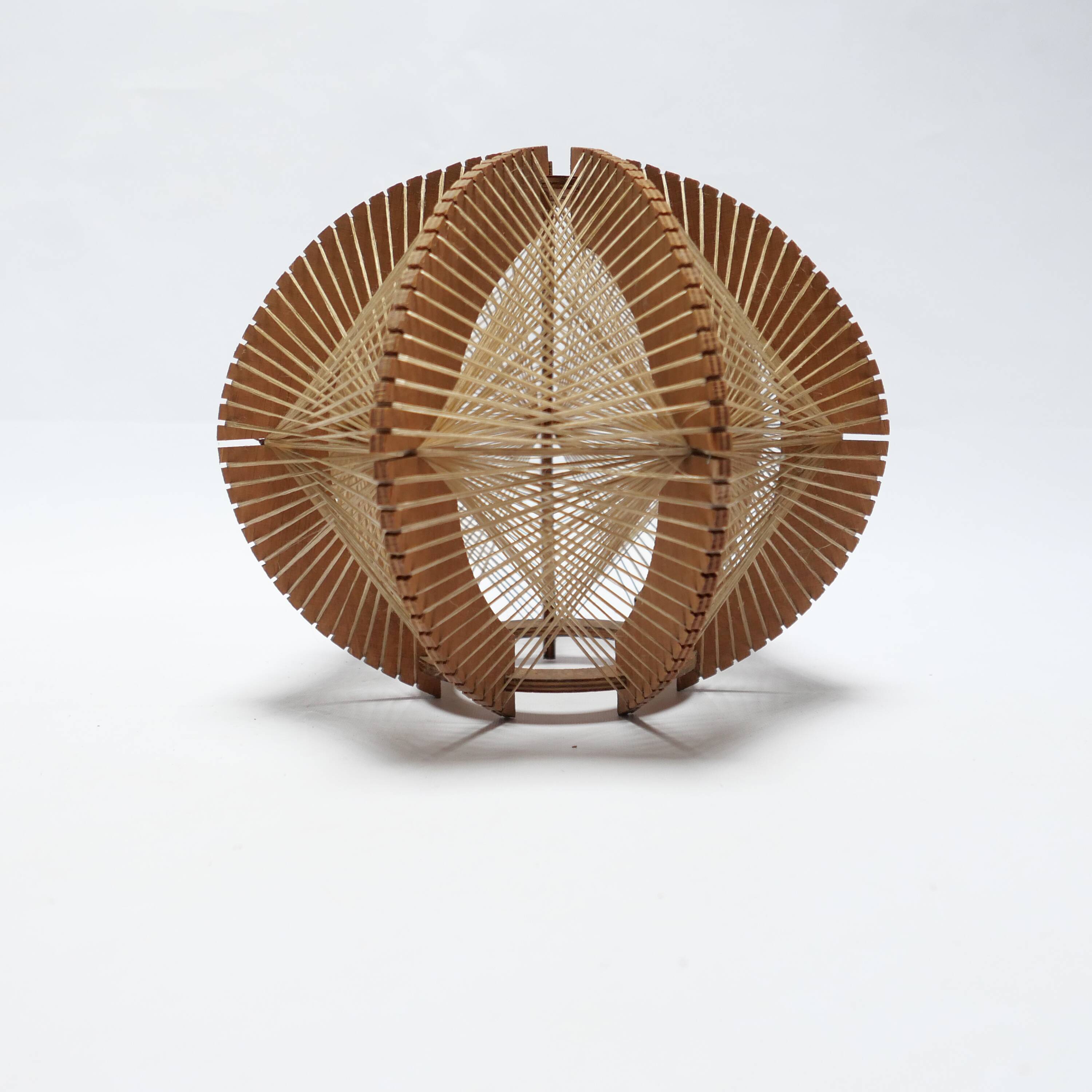 Scandinavian design pendant lampshade 70s 1970s vintage in wood and wire