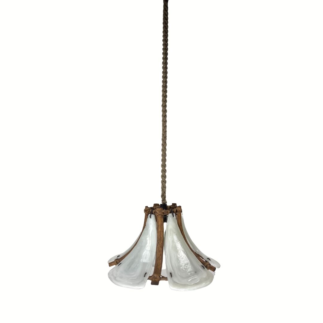 Bamboo acrylic and opaline hanging pendant, 1970,  58cm