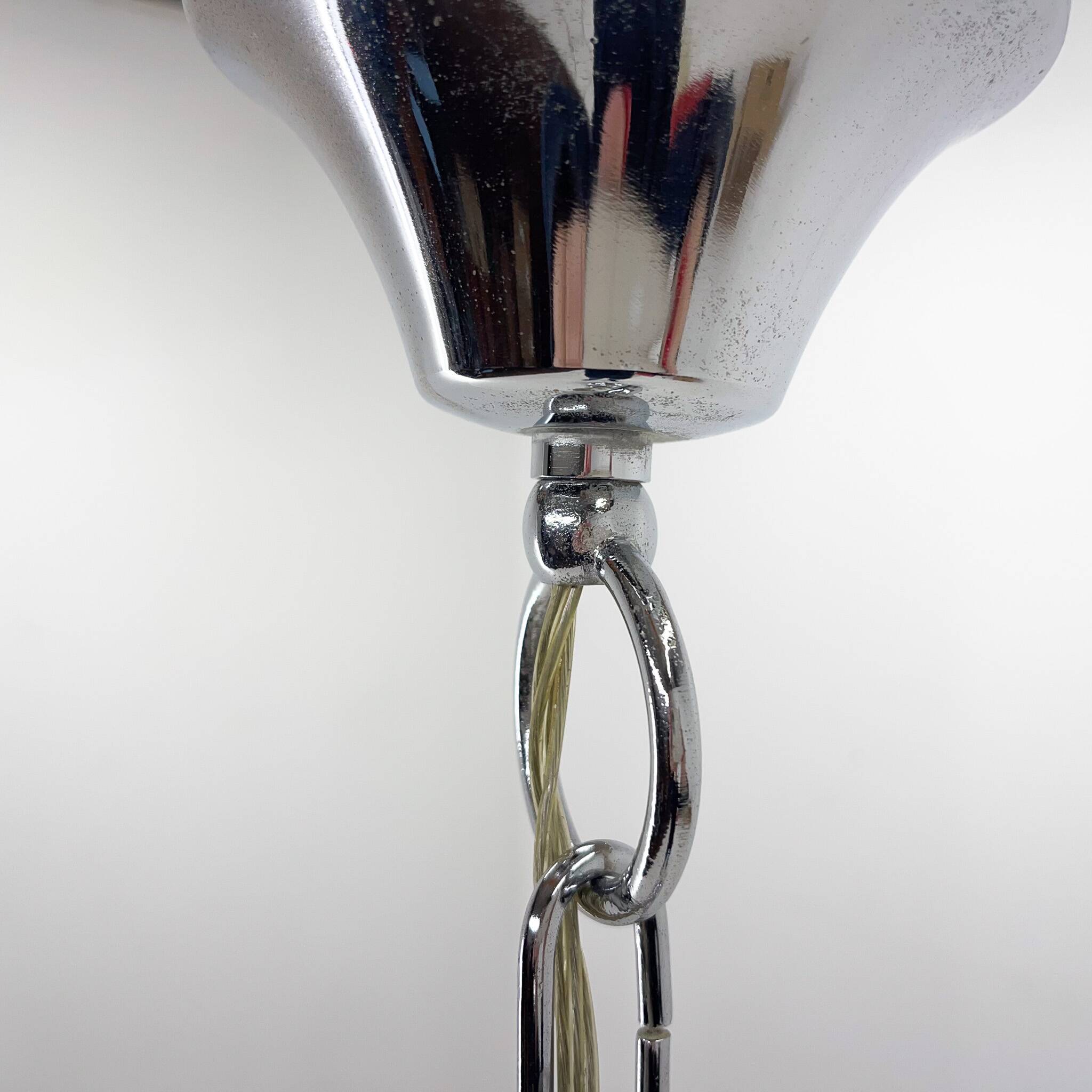 Unique Italian Space Age Chrome & Crystal Glass Chandelier, 1970s