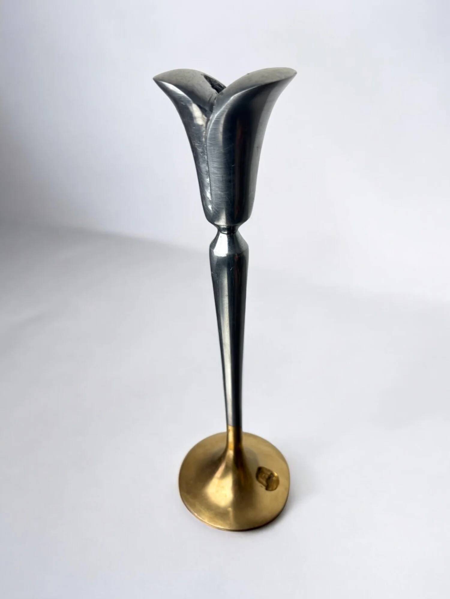 Brutalist candlestick by Art3, brass & aluminium, Spain, 1970s