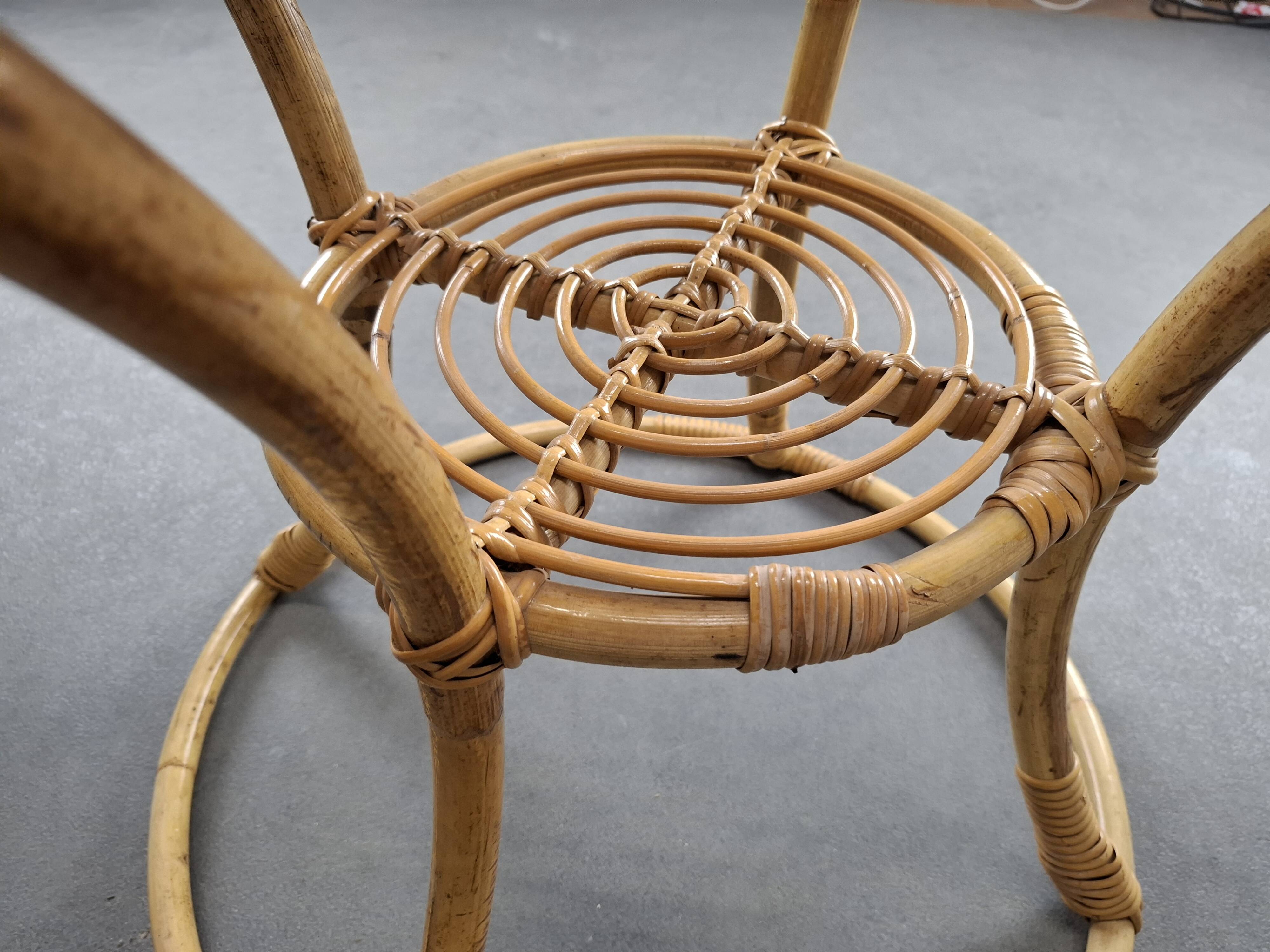 Czechoslovak Midcentury Rattan and Bamboo Side Table, 1960s