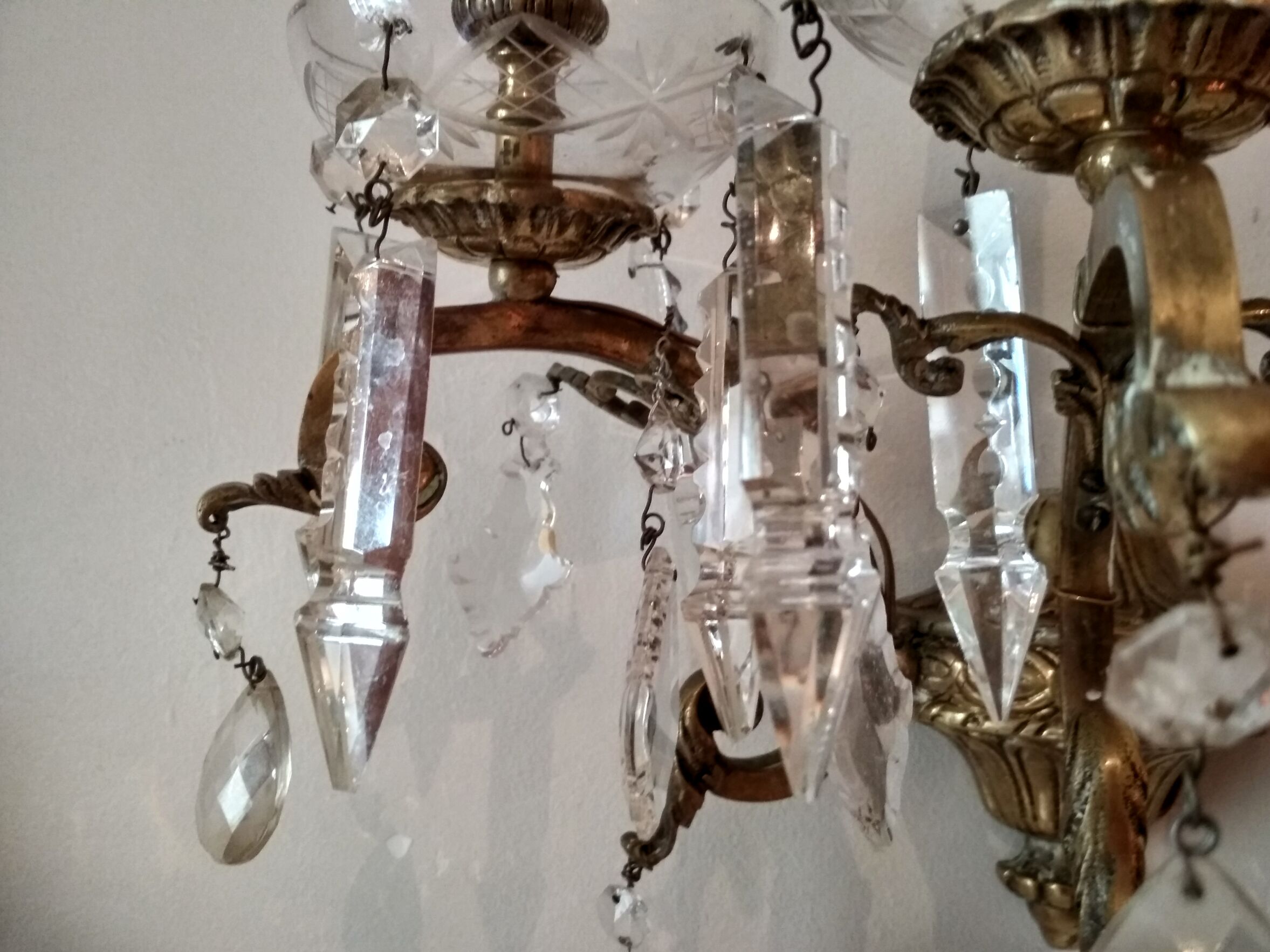 3 Bronze and crystal light wall sconce, late 19th century