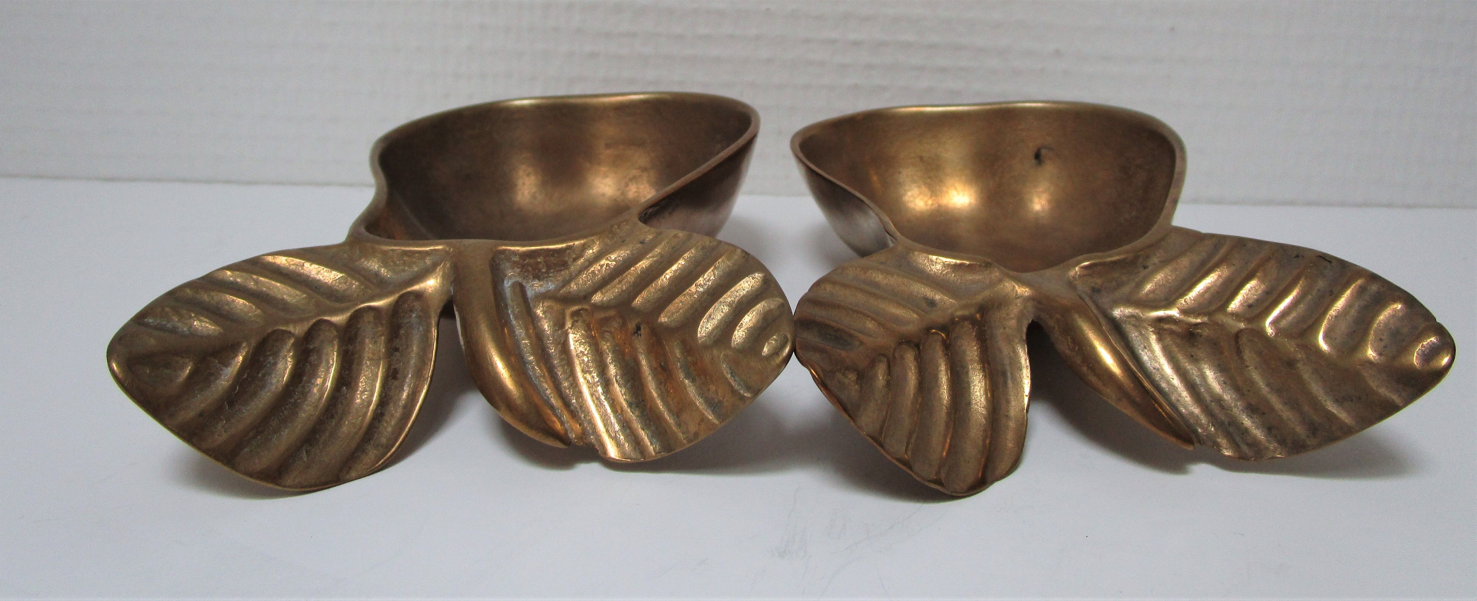 Two ashtrays pears solid brass patinated vintage