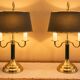 Pair of bouillotte lamps in Empire/Directoire style - brass & Empire green