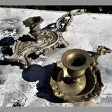 2 antique hand candlesticks Louis XV style rocaille bronze or brass