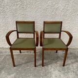 Pair of green velvet bridge armchairs