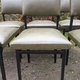 Vintage chairs guariche stone in Skaï green bottle and base in metal square tube.