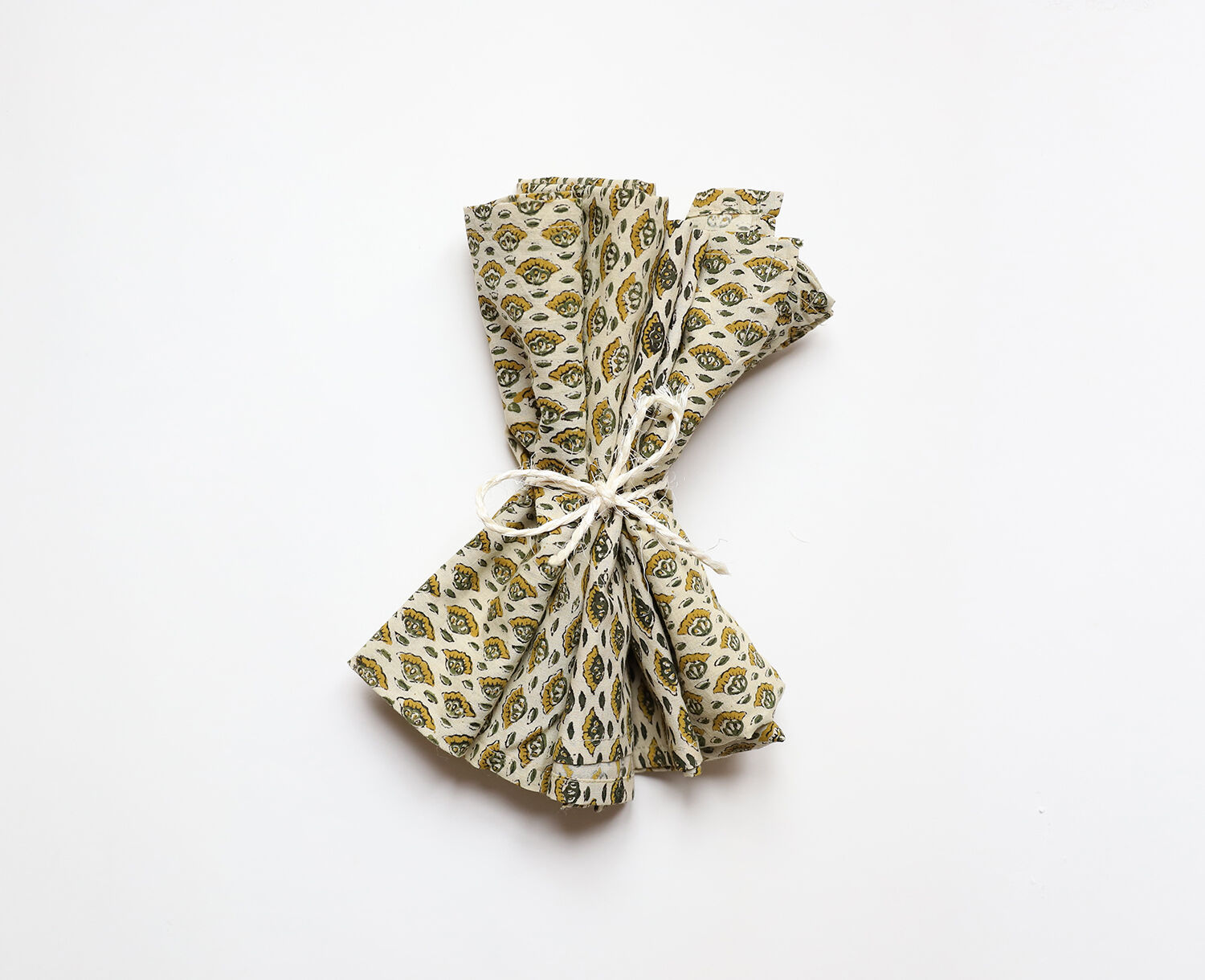 Lot de 4 serviettes block-print vertes et jaune
