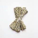 Set of 4 green and yellow block-print towels