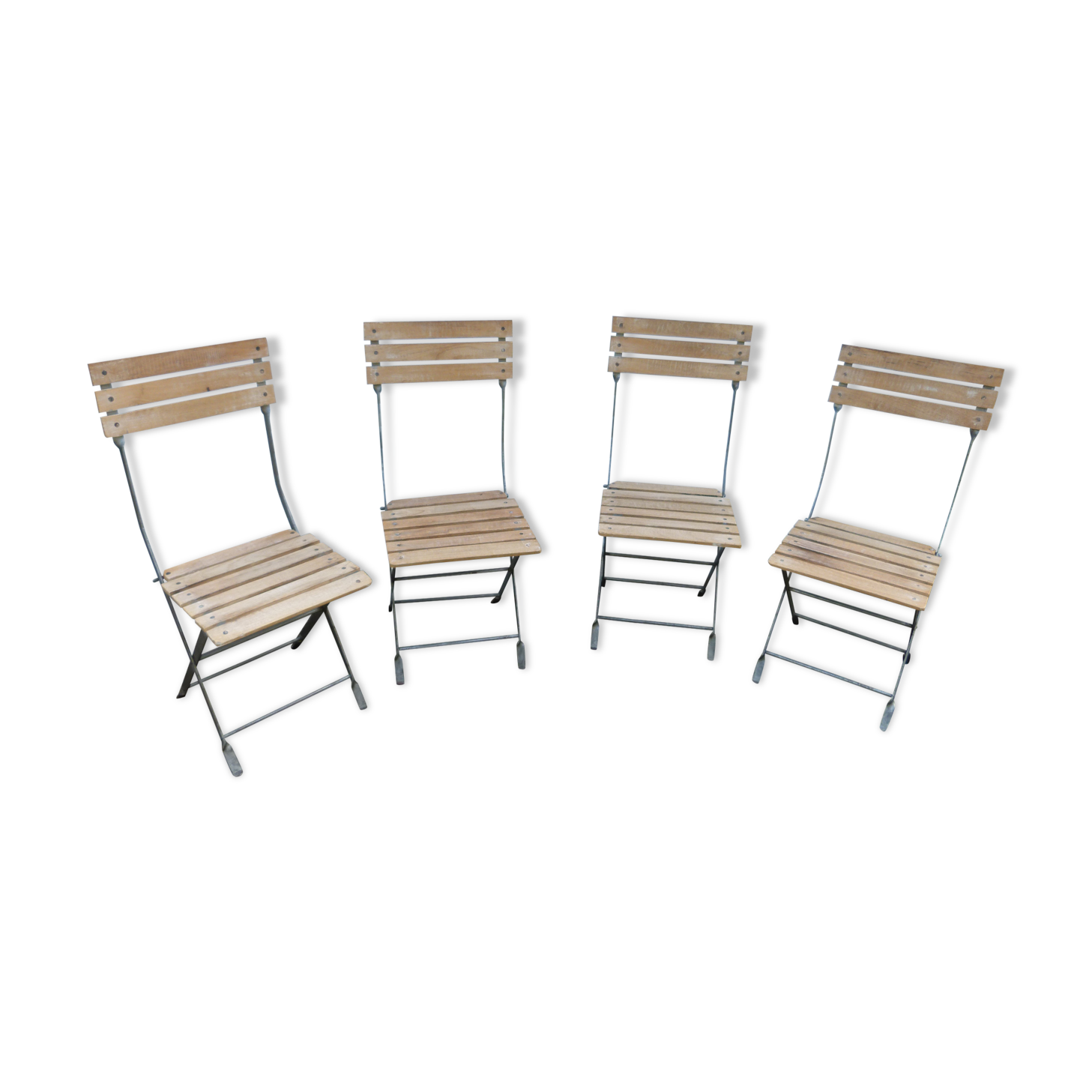 4 chairs bistro folding metal and slatted wood