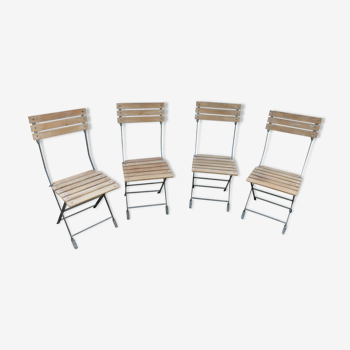 4 chairs bistro folding metal and slatted wood