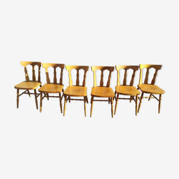 Lot de 6 chaises de bistrot en bois - vintage - baumann
