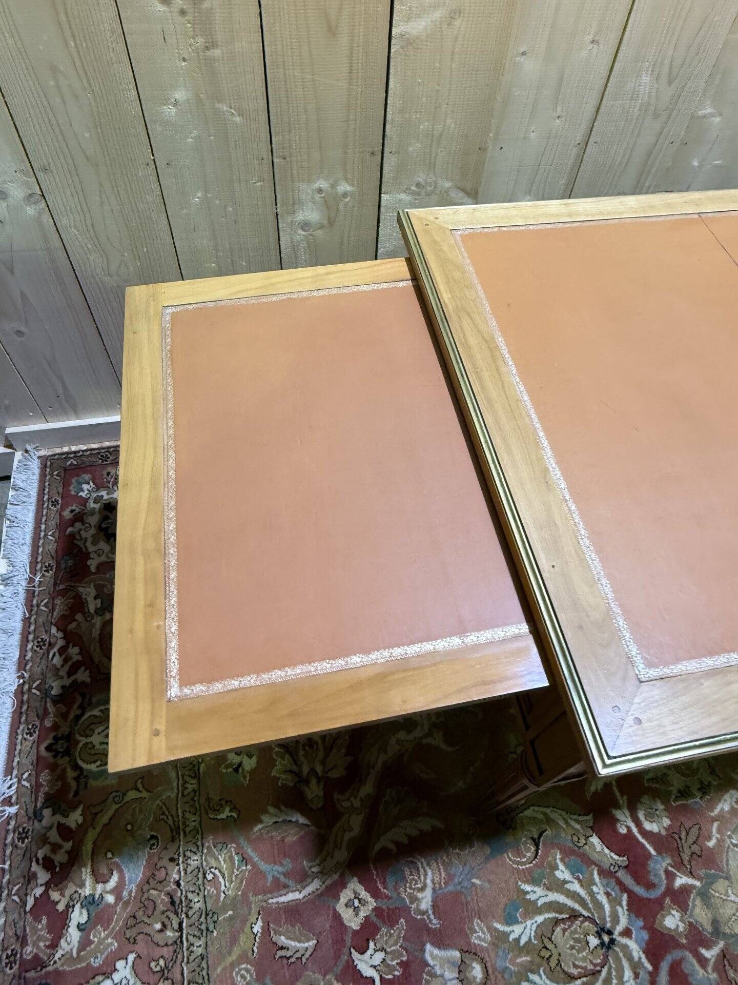 Louis XVI style flat desk in cherry wood and leather