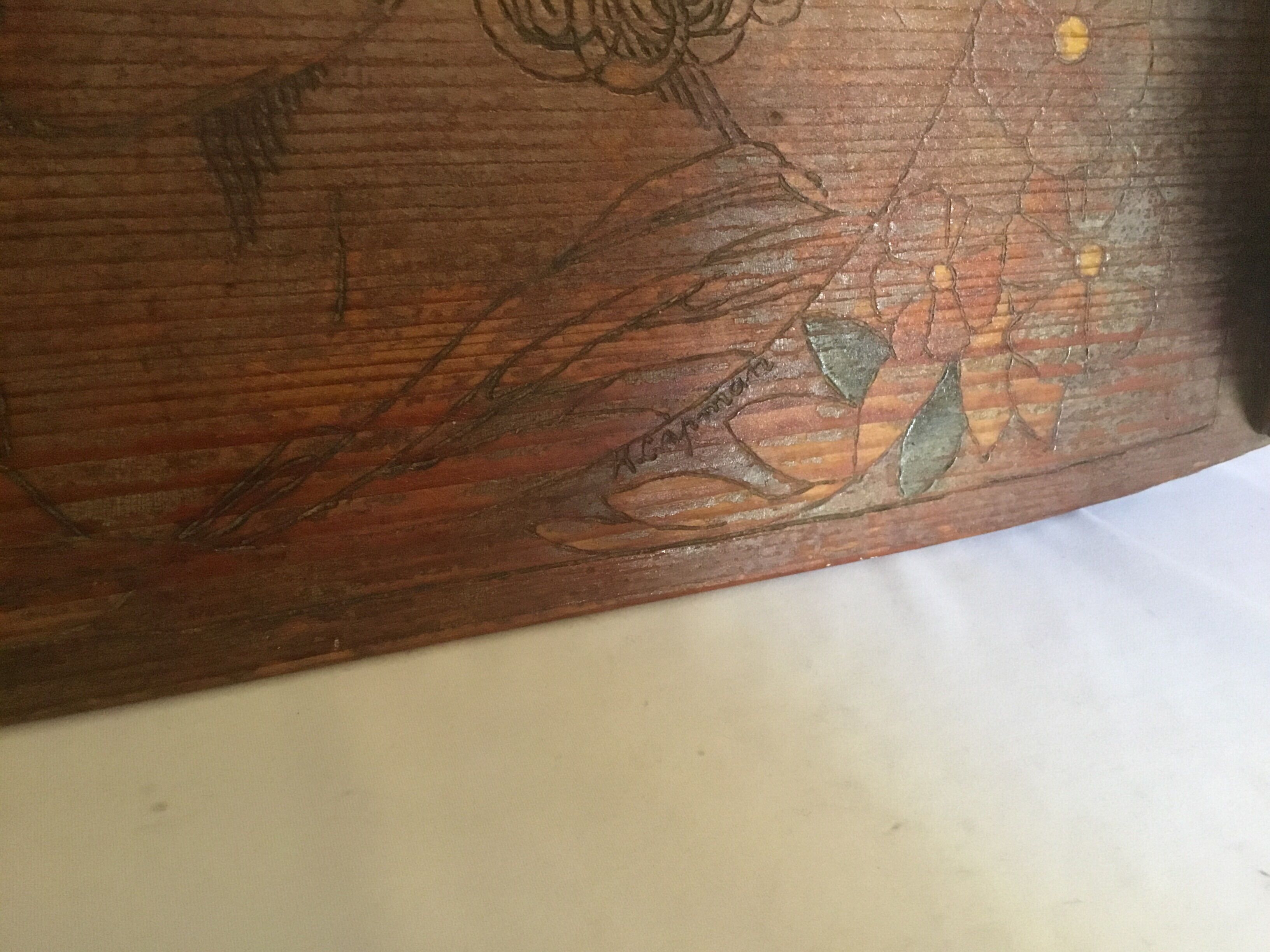 Shelf wood decoration 1900 pyrograved art nouveau art deco signed gallé era, majorelle