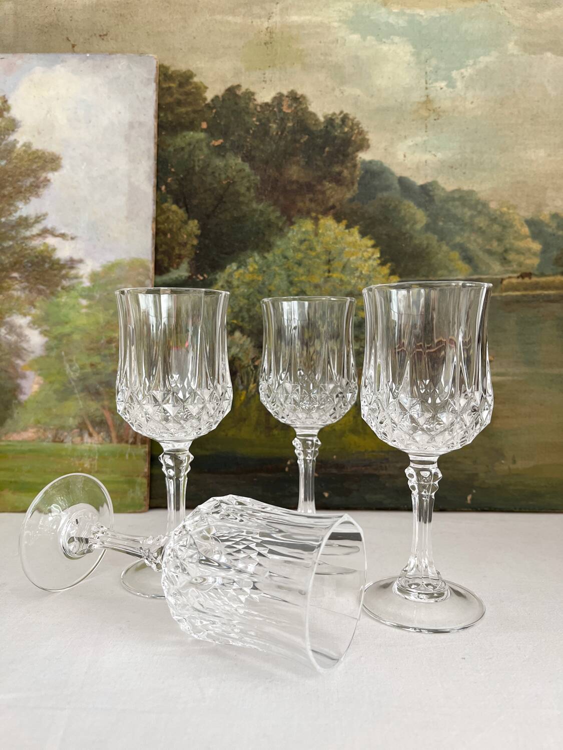 4 white wine stemmed glasses in Arques crystal, Longchamp vintage model