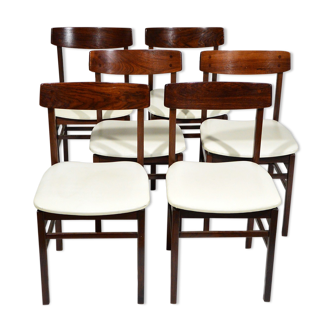 Set of 6 vintage Italian rosewood and leatherette dining chairs, 1960s